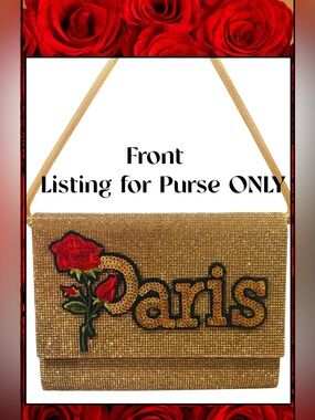 Designer Crystal Purse Clutch Red Rose Appliqués Goldtone Crossbody Chain